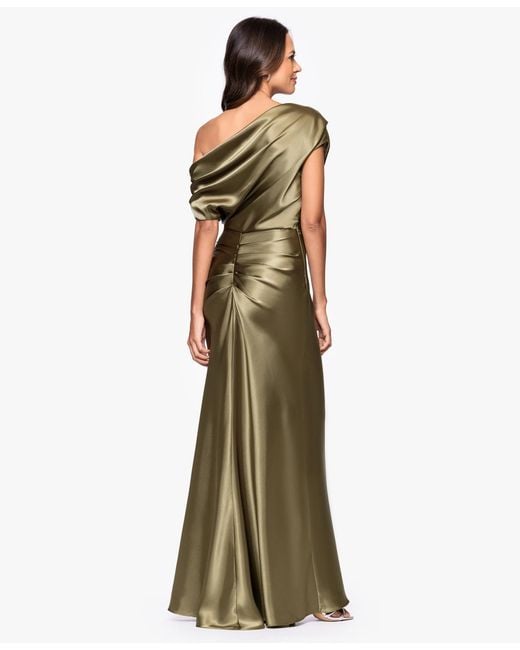 chinese dress ladies Betsy & Adam Women's Metallic V-Neck Ruched-Waist Gown - Sage/Gold main image 1