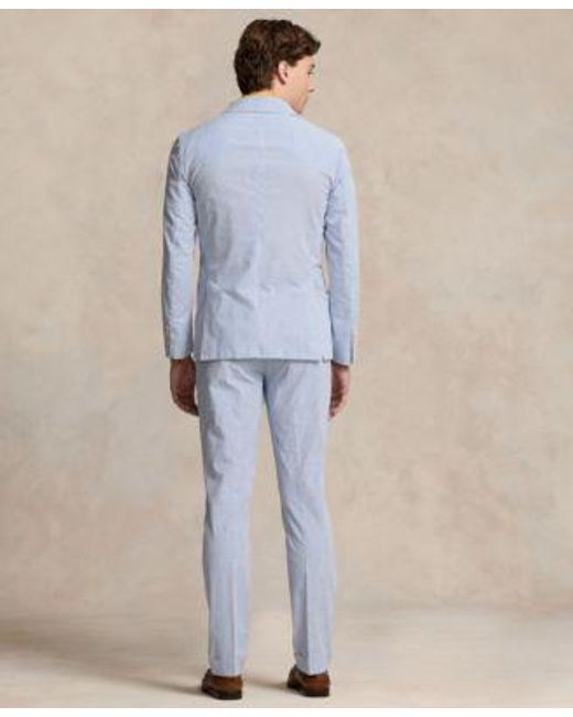 Polo Ralph Lauren Blue Seersucker Suit Jacket Mesh Polo Pants Belt Penny Loafers for men