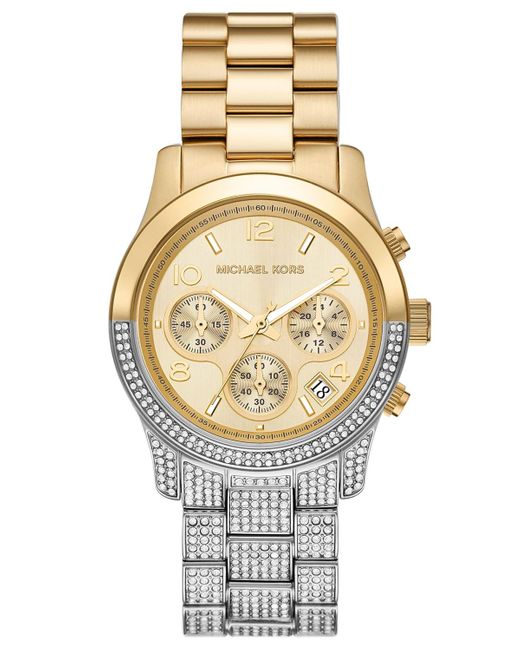 Michael Kors Runway Pavé Two-tone Watch in Metallic | Lyst