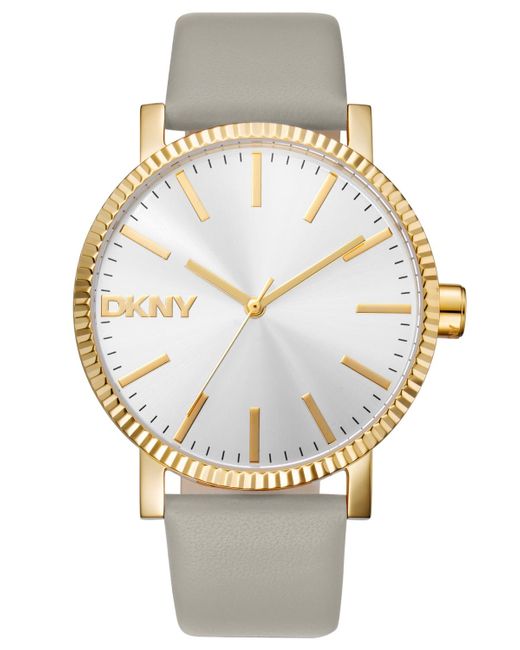 DKNY Metallic Soho Maxi Brown Leather Strap Watch
