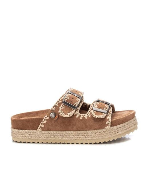 Xti Brown Suede Flat Sandals By
