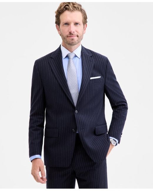 Michael Kors Men's Blue Classic Fit Wool-blend Pinstripe Suit