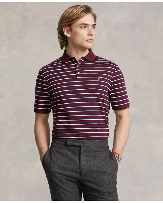 Polo Ralph Lauren Custom Slim Fit Striped Soft Cotton Polo Shirt in Purple  for Men