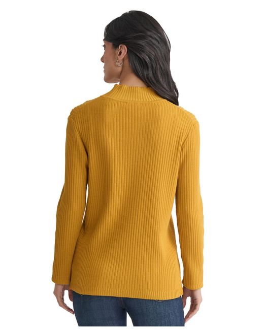 Jones New York Yellow Sutton Ribbed Mock-neck Long-sleeve Sweater