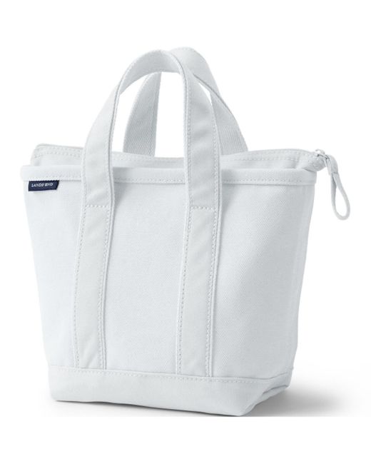 Lands' End White Small Solid Color Zip Top Canvas Tote Bag
