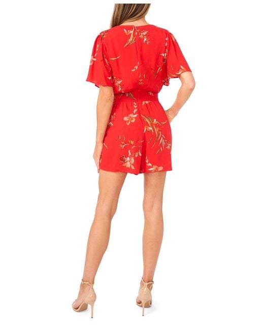 Cece Red V-neck Flutter-sleeve Romper