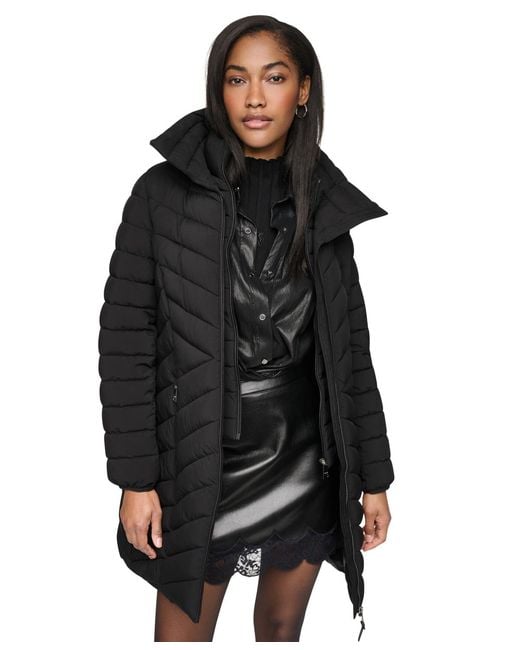 DKNY Black Bibbed Packable Puffer Coat