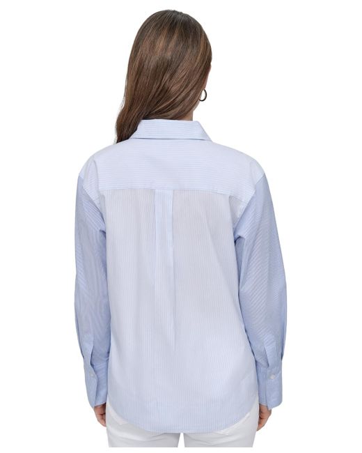 DKNY Blue Cropped Long-sleeve Button-front Shirt