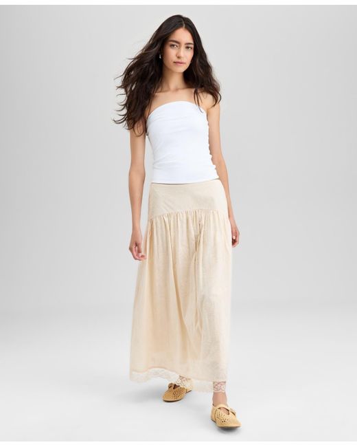 And Now This Natural Drop-yoke Embroidered Maxi Skirt