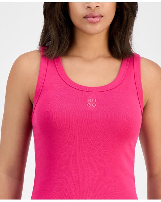 HUGO Pink Logo Scoop-neck Knit Tank Top