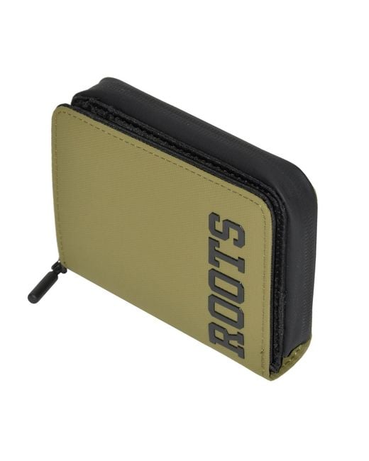 ROOTS Green Compact Zip Around Snap Wallet for men