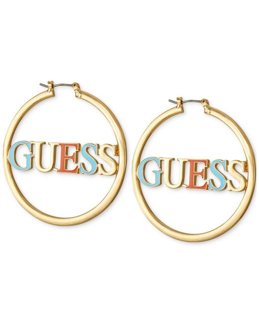 Guess Gold-tone Medium Color Letter Logo Hoop Earrings, 1.87" in Metallic |  Lyst