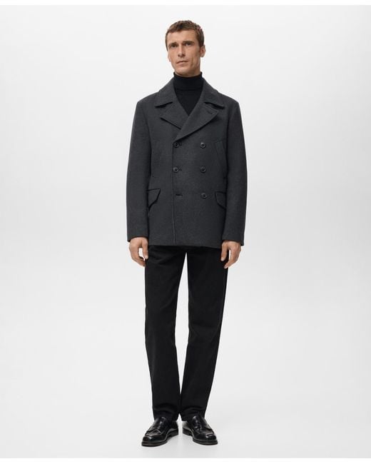 Mango Blue Short Double-breasted Wool Coat for men