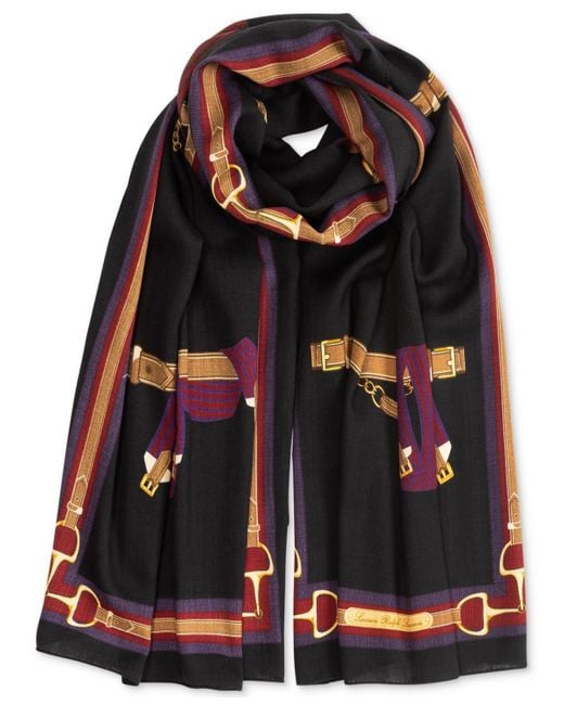 Ralph Lauren Black Equestrian Ribbon Wrap Scarf