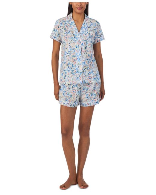 Lauren by Ralph Lauren Blue 2-pc. Floral Boxer Pajamas Set