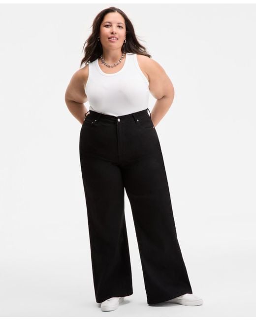 On 34th Black Trendy Plus Size High-rise Wide-leg Jeans