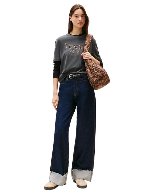 Tommy Hilfiger Black Cotton Leopard-print Logo Varsity T-shirt