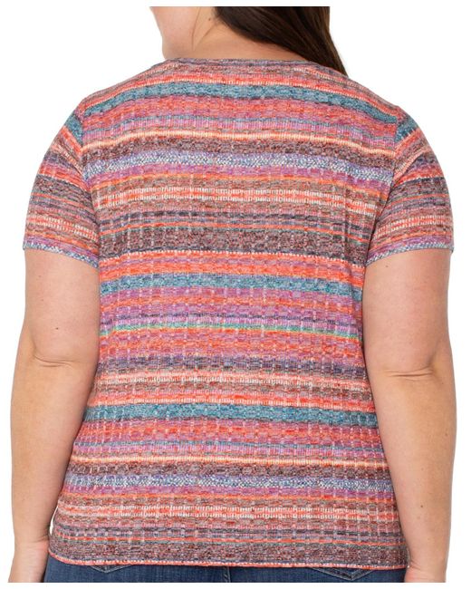 Liverpool Los Angeles Pink Liverpool Plus Size Ikat-print Mitered Knit Short-sleeve Top