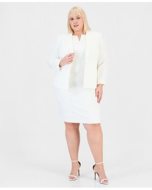 Kasper White Plus Size Crepe One-button Blazer