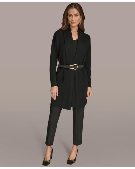 Donna Karan Black Belted Open-front Cardigan