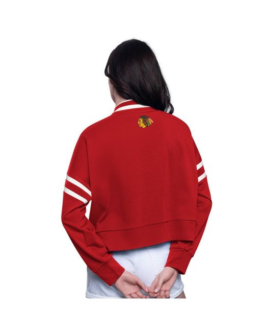 Starter Red Chicago Blackhawks Power Play Cropped Pullover Sweatshirt