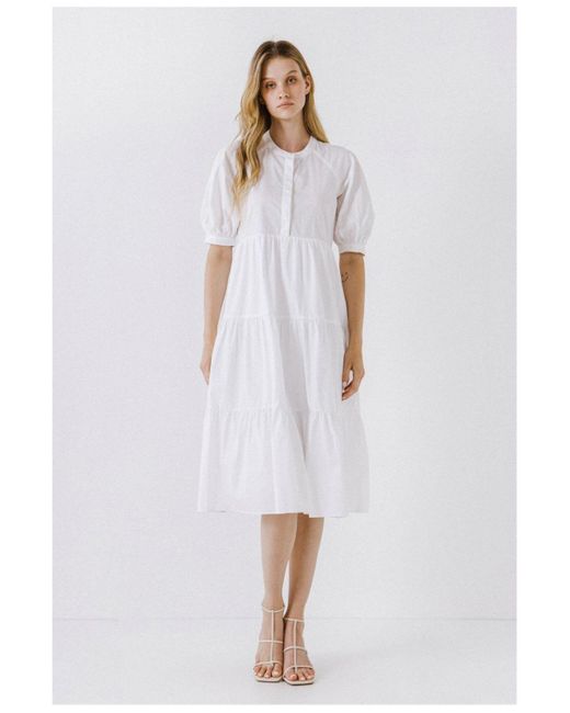 English Factory Short Puff Sleeve Midi Dress in White | Lyst