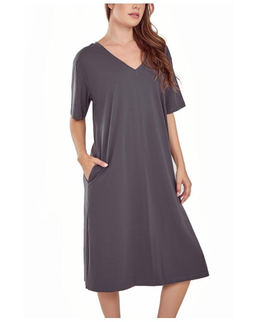 iCollection Purple Soft Knit Short Sleeve Nightgown Dress