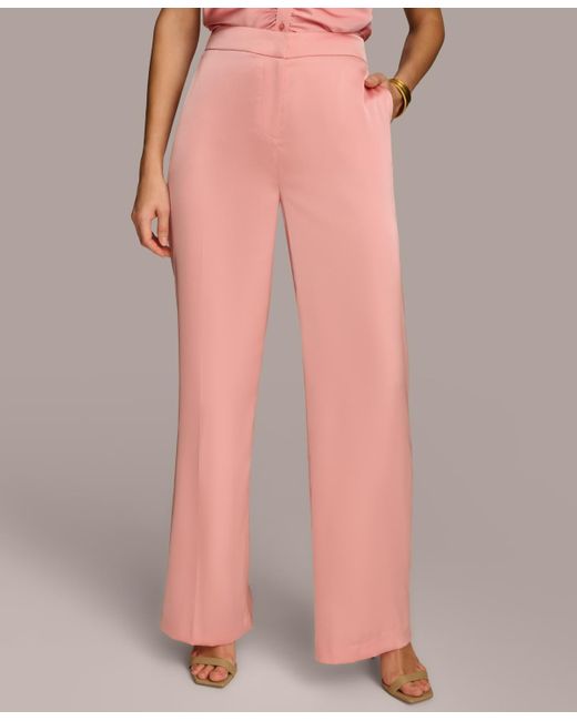 Donna Karan Pink Straight-leg Satin Pants