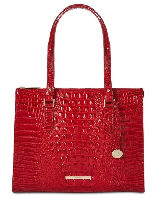 Brahmin Red Anywhere Melbourne Embossed Leather Tote