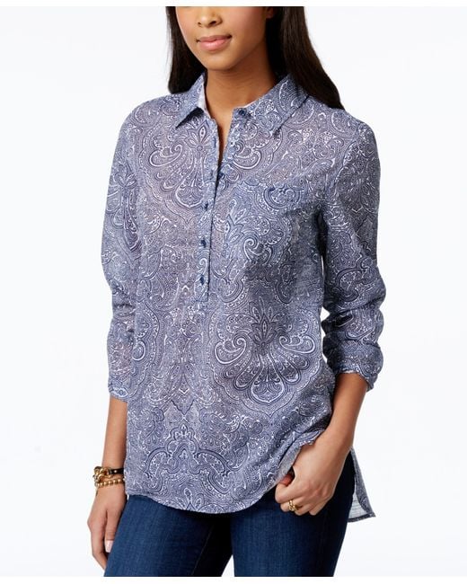 Tommy Hilfiger Printed Popover Shirt in Blue | Lyst