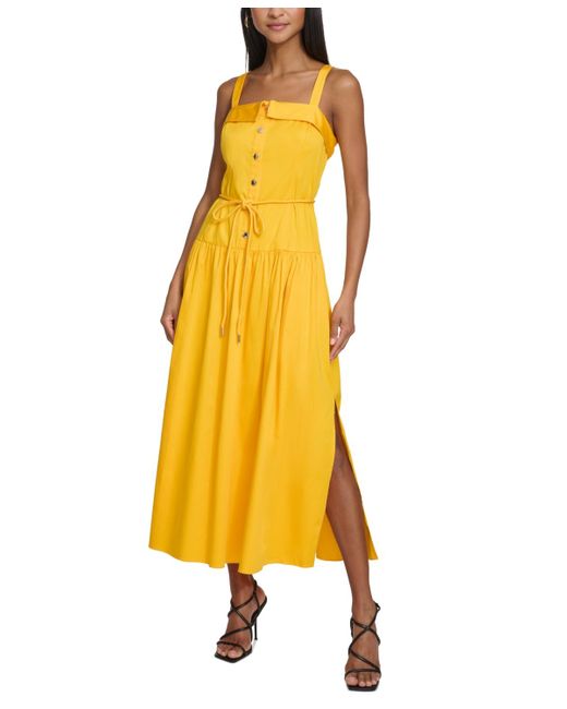 Karl Lagerfeld Yellow Button-front Square-neck Dress