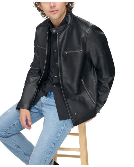 Levi's Black Faux Leather Racer Jacket for men
