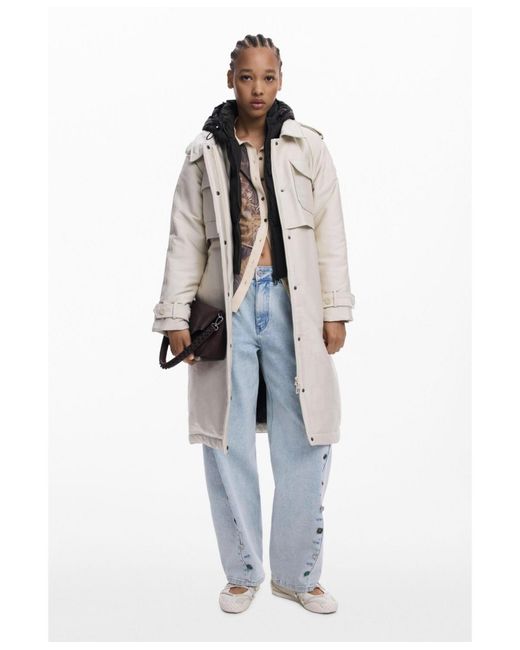 Desigual Natural Long Lightweight Padded Coat