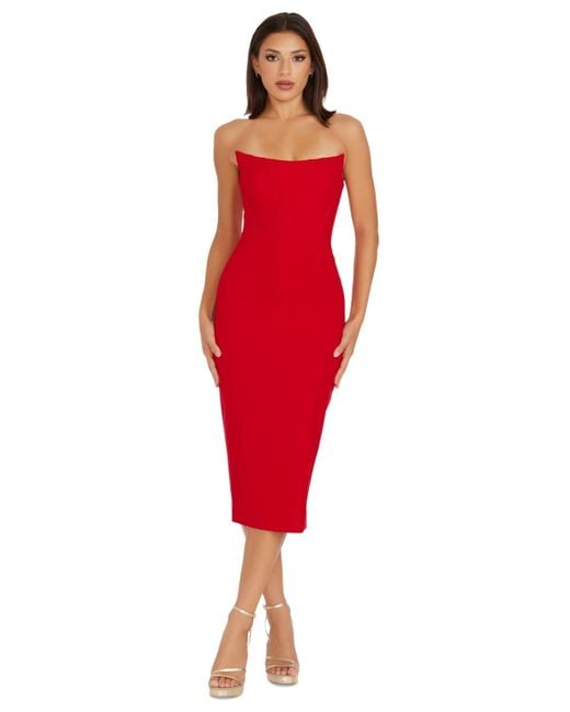 Dress the Population Red Corset Strapless Midi Dress