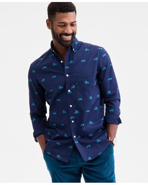 Club Room Blue Long Sleeve Bicycle Print Button-down Shirt for men
