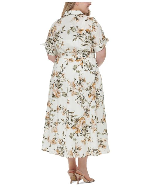 Calvin Klein White Plus Size Cotton Printed Tie-waist Shirtdress