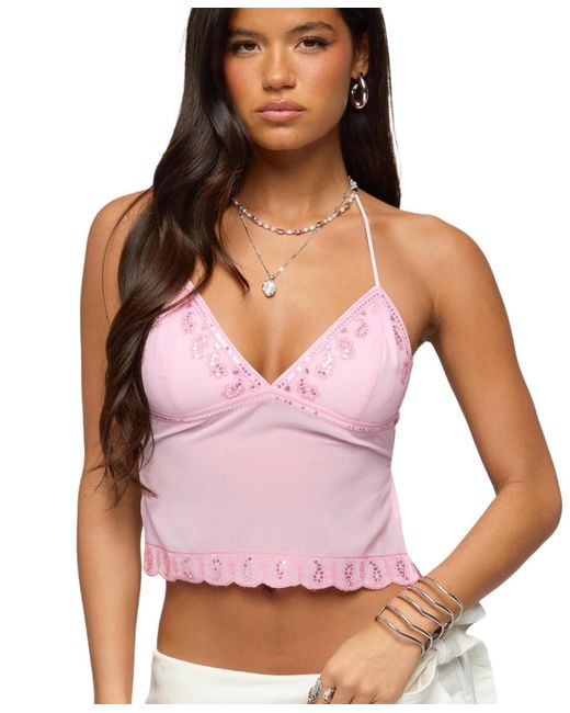 Edikted Pink Allise Backless Sequin Halter Top