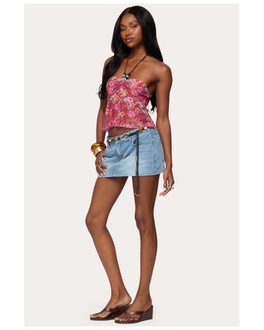 Edikted Red Solana Floral Cut Out Halter Top