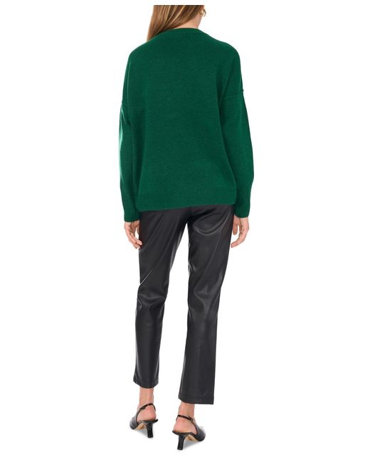 Vince Camuto Green Cozy Crewneck Long-sleeve Extend-shoulder Sweater