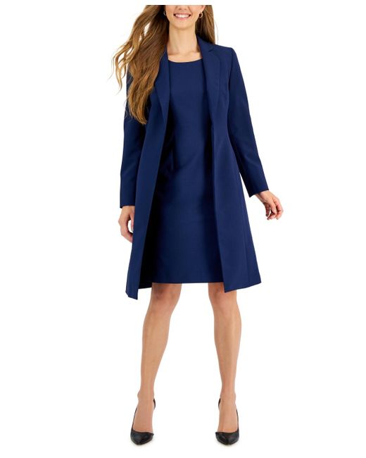 Le Suit Blue Crepe Topper Jacket & Sheath Dress Suit