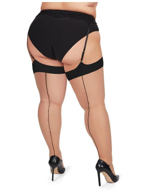 Memoi Black Plus Size Back Seam/cuban Heel Curvy Thigh High Stocking Mm-2612