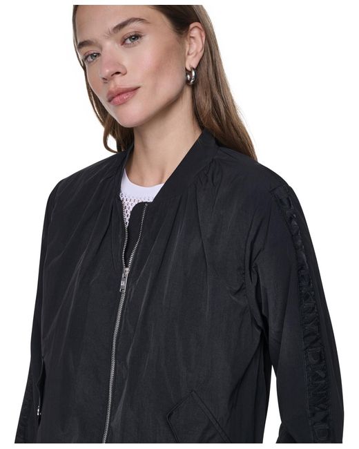 DKNY Blue Logo Trim Rumpled Bomber Tech Jacket