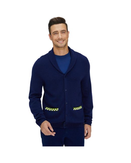 Bellemere New York Blue Bellemere Navy And Green Merino Cardigan for men
