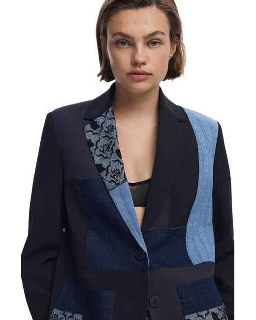 Desigual Blue Patchwork Blazer