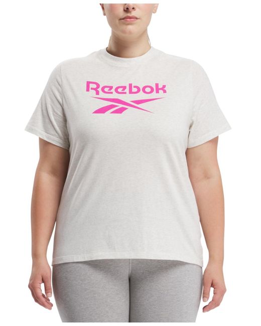 Reebok White Plus Size Short Sleeve Logo Graphic T-shirt