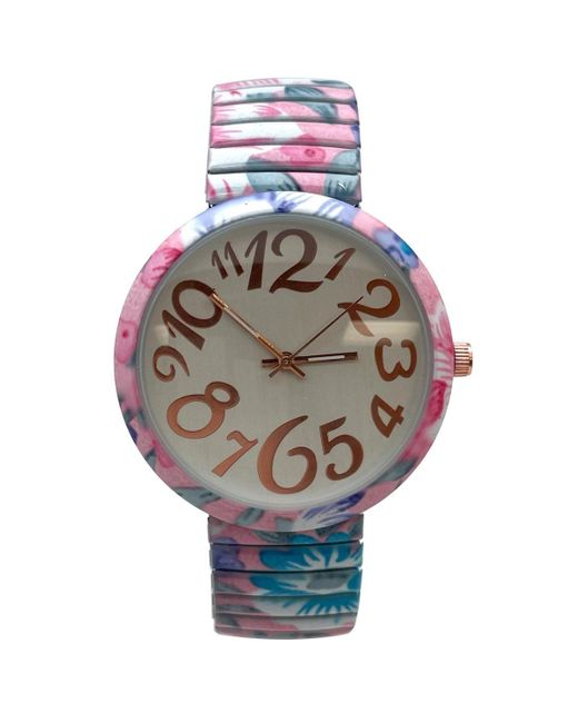 Olivia Pratt Gray Big Dial Easy Reader Watch Floral Elastic Stretch Band Wristwatch Watch