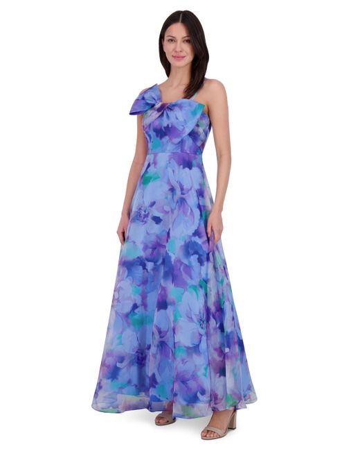 Eliza J Blue Printed Bow Sleeveless Gown