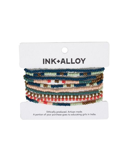 INK+ALLOY White Ink + Alloy Sage 10 Stranded Beaded Stackable Stretch Bracelets