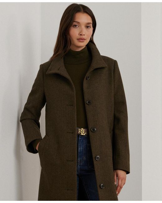 Ralph Lauren Single-breasted Stand-collar Maxi Coat in Brown
