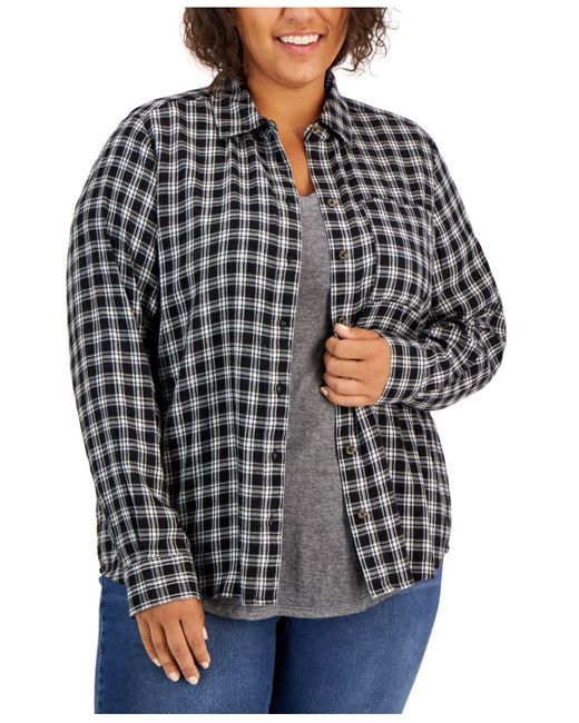 Style & Co. Cotton Plus Size Plaid Perfect Shirt, Created For Macy's in